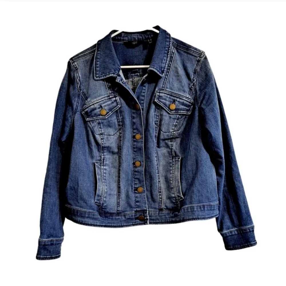 GILI Buddha Embroidered‎ Jean Jacket Women 18W Button Up Collared Stretch Denim - Picture 2 of 4